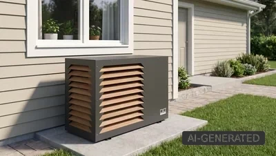 Remko Designhaube im Außenbereich neben einem Haus mit Holzvertäfelung