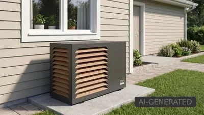 Remko Designhaube im Außenbereich neben einem Haus mit Holzvertäfelung