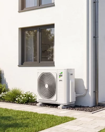Remko warmtepomp buiten modern huis